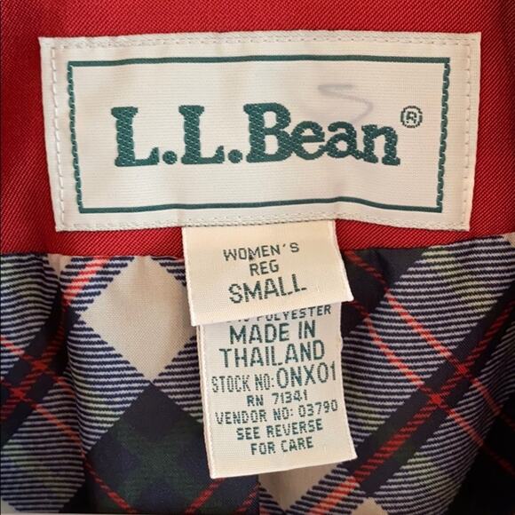 LL Bean red trench coat  jacket with plaid lining - Picture 4 of 14
